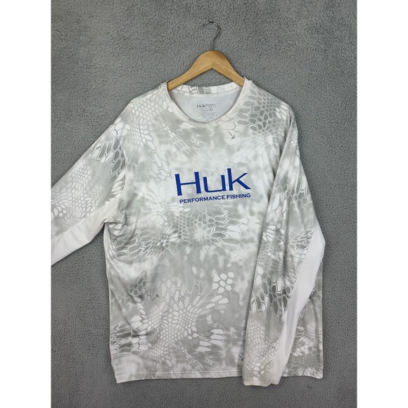 Huk Performance Fishing Shirt Mens Extra Large White Kryptek Camo Long Sleeve